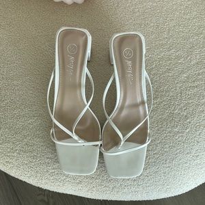Nasty Gal White Faux Leather Strappy Block Heel Sandals